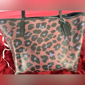 Coach Leopard-Print Tote in Burgundy, Black and Purple